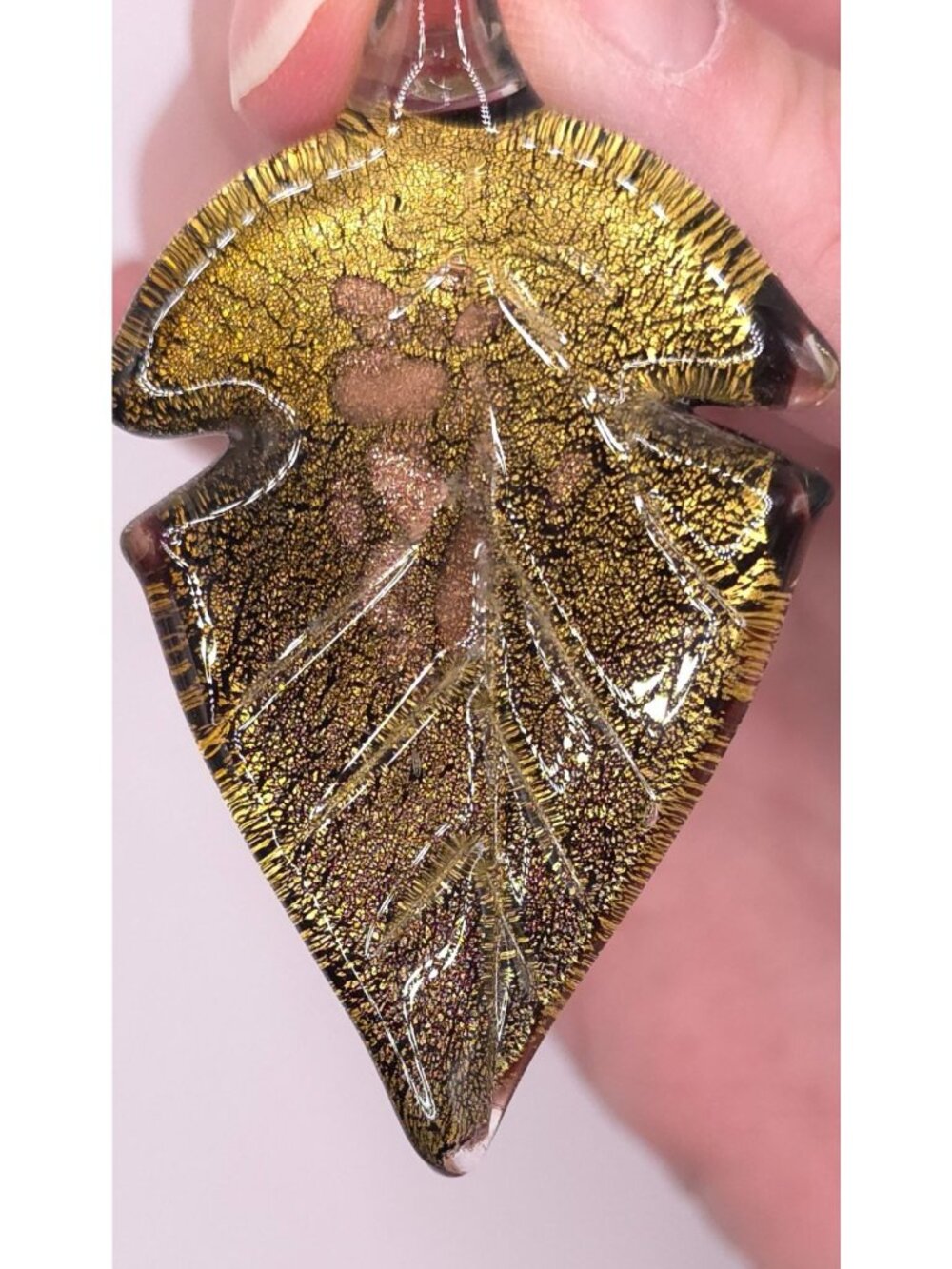Handcrafted Dichroic Glass Leaf Pendant Unique Artisan Jewelry